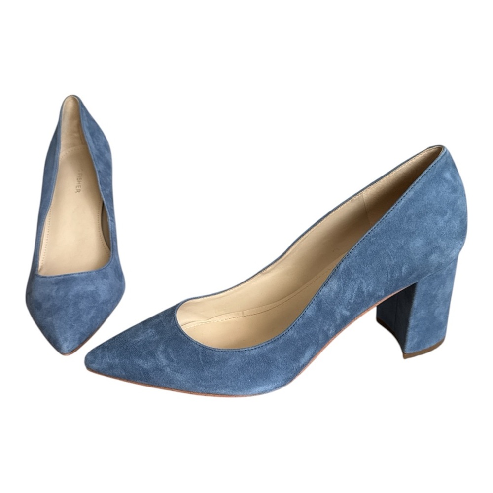 Marc Fisher Blue Suede Block Chunky Heel Pointed Toe Heels Classic Women Sz 9M